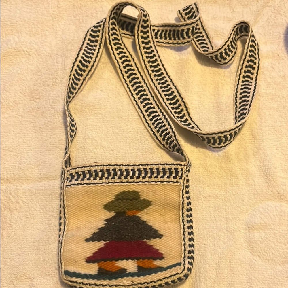 Handwoven Beige and Black Crossbody Bag